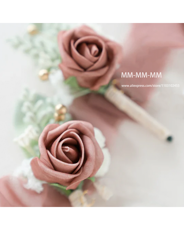 Mm-artificial rosa e creme para dama de honra, flor artificial, decoração do casamento, pasta de feijão, rosa flores de seda