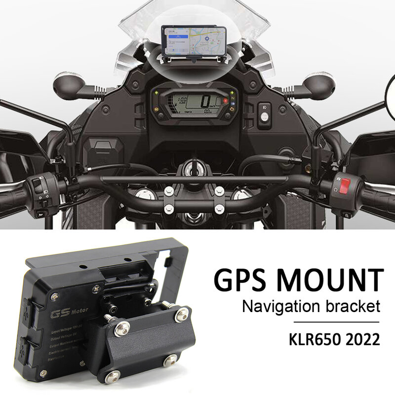 جديد لأجزاء الدراجة النارية Kawasaki KLR650 klr 650 2022 + حامل الهاتف الأمامي حامل الهاتف الذكي نظام تحديد المواقع الملاح لوحة قوس
