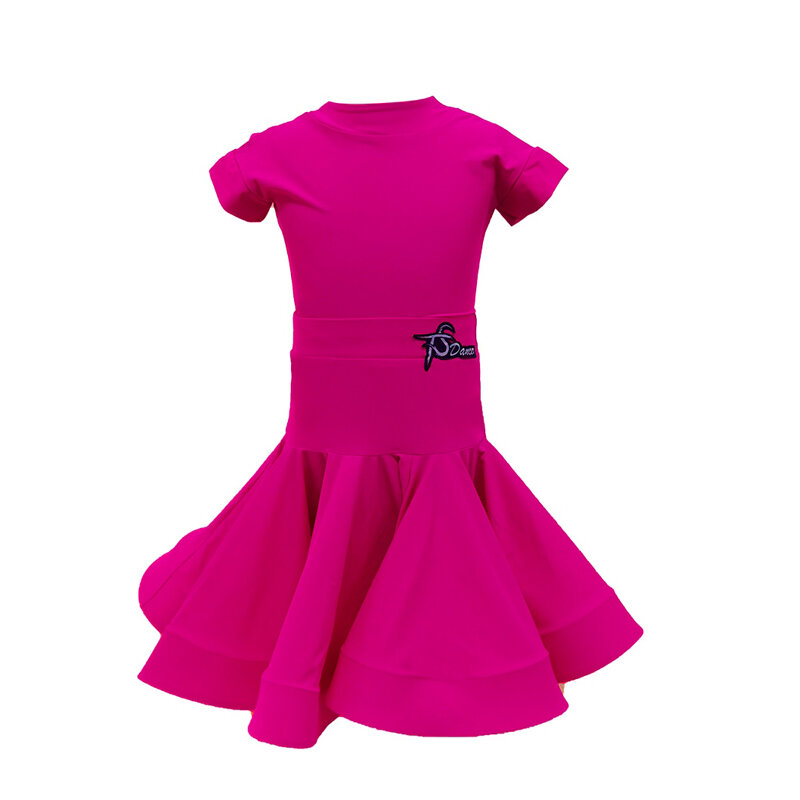 Vestido de baile latino para niña, traje fluorescente de manga corta con falda dividida, Chacha, Rumba, Tango, DN17902, novedad de 2024