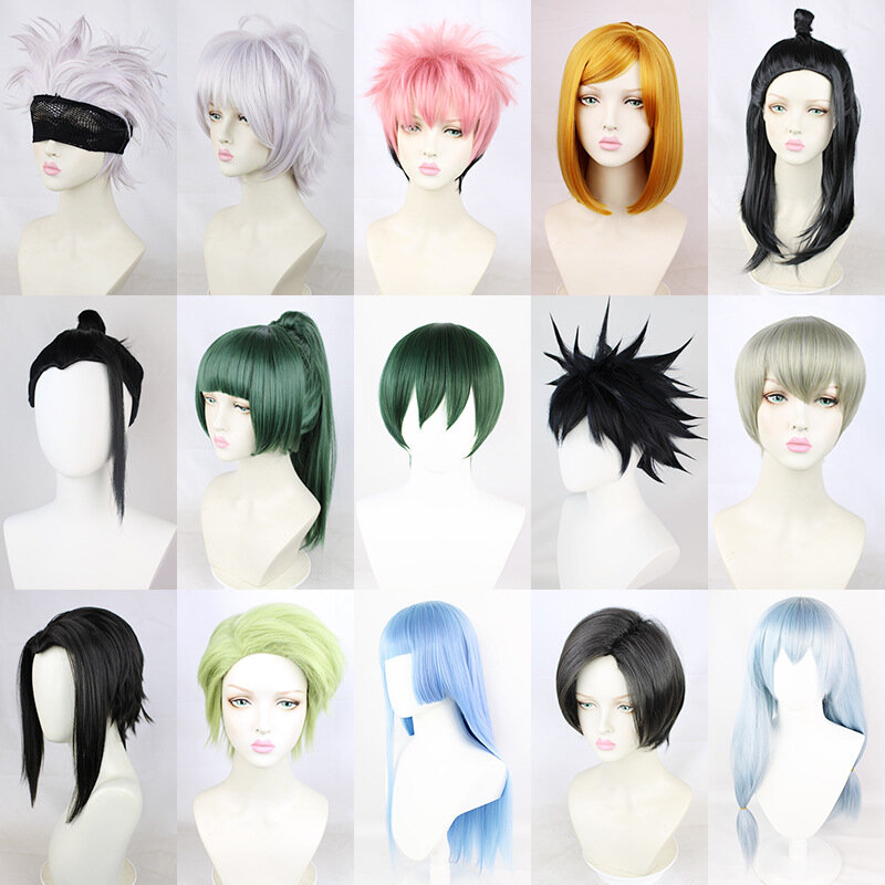Peluca de Cosplay de Anime Jujutsu Kaisen, Satoru, Gojo, Itadori, Yuji, Ryomen, Sukuna, Fushiguro, Megumi, Zenin, Maki, con gorro de peluca gratis