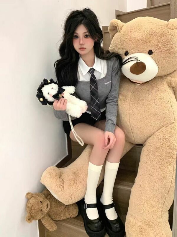 Koreaanse Academiestijl Set Omwikkeld Heupjurk Mode Y 2K-Stijl Shirt Met Lange Mouwen Driedelig Meisje Sweet Hot Jk Uniform Set
