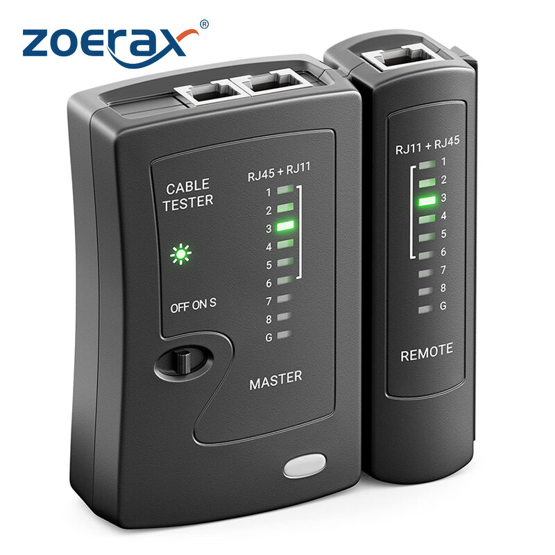 ZoeRax penguji kabel Ethernet jaringan untuk LAN RJ45 Cat5 Cat5e Cat6 Cat6a Cat7 UTP/kabel berpelindung dan RJ11 RJ12