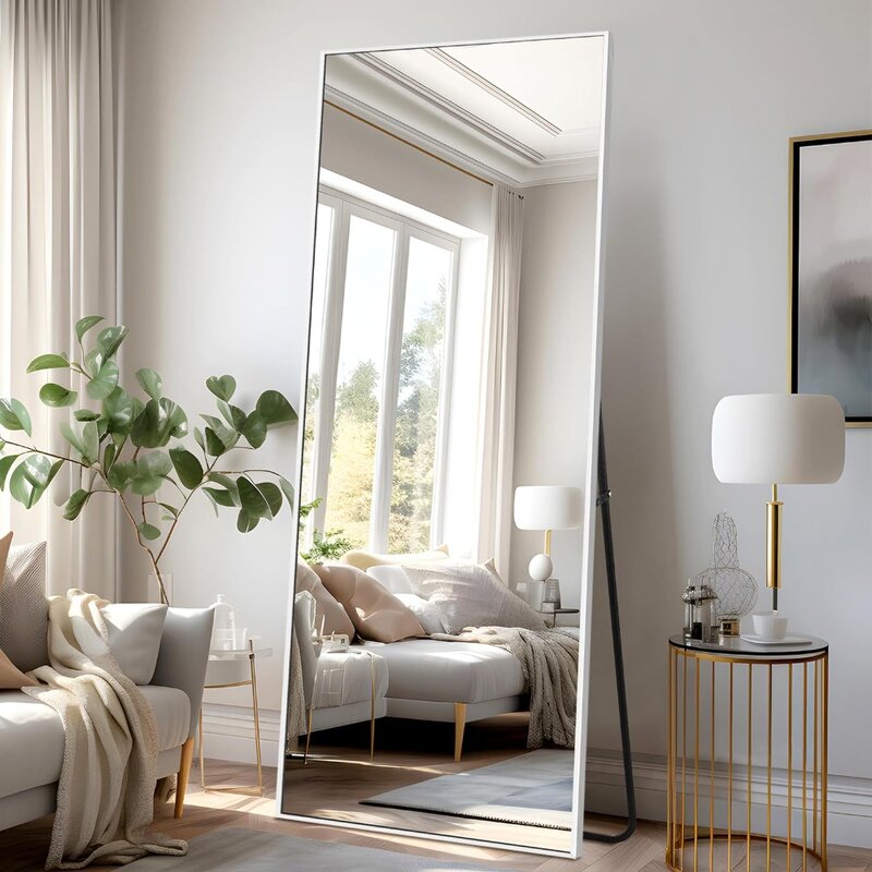 NeuType Full Length Mirror Standing Hanging or Leaning Against Wall, Large Rectangle Bedroom Floor Dressing Mirror Wall-Mounted