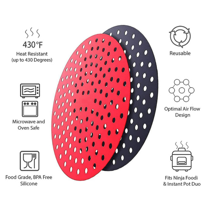 Reusable Silicone Air Fryers Mat Liner Non-Stick Steamer Pad Baking Inner Liner Cooking Mat for Kitchen Accessories Round Square