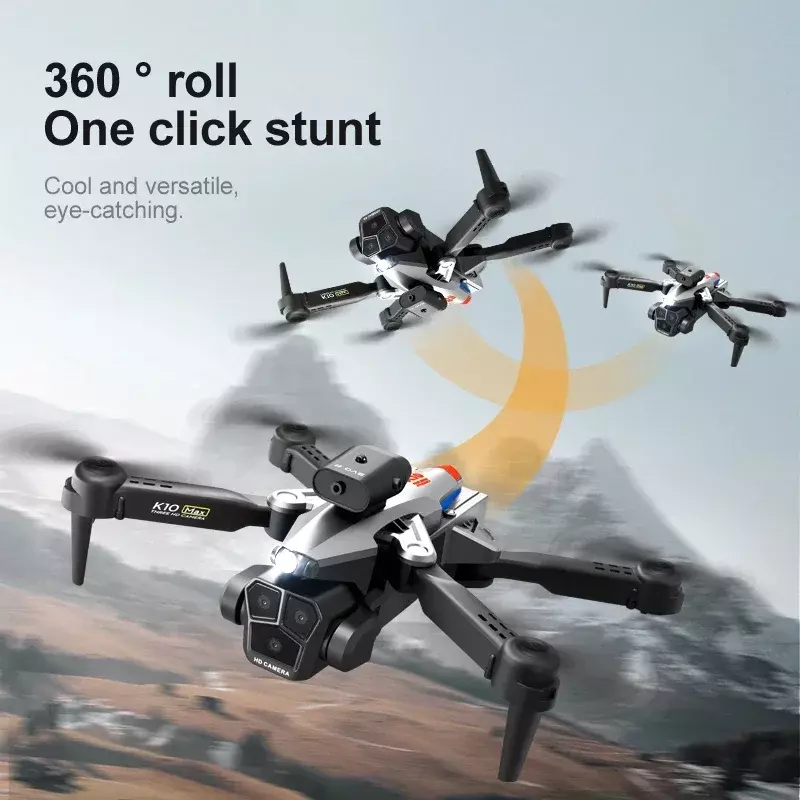 Квадрокоптер GEETHA K10 MAX, профессиональный Квадрокоптер с углом обзора 360 ° и тройной камерой 4K HD, позиционирование ESC, дистанционное управление, FPV Дрон, игрушки