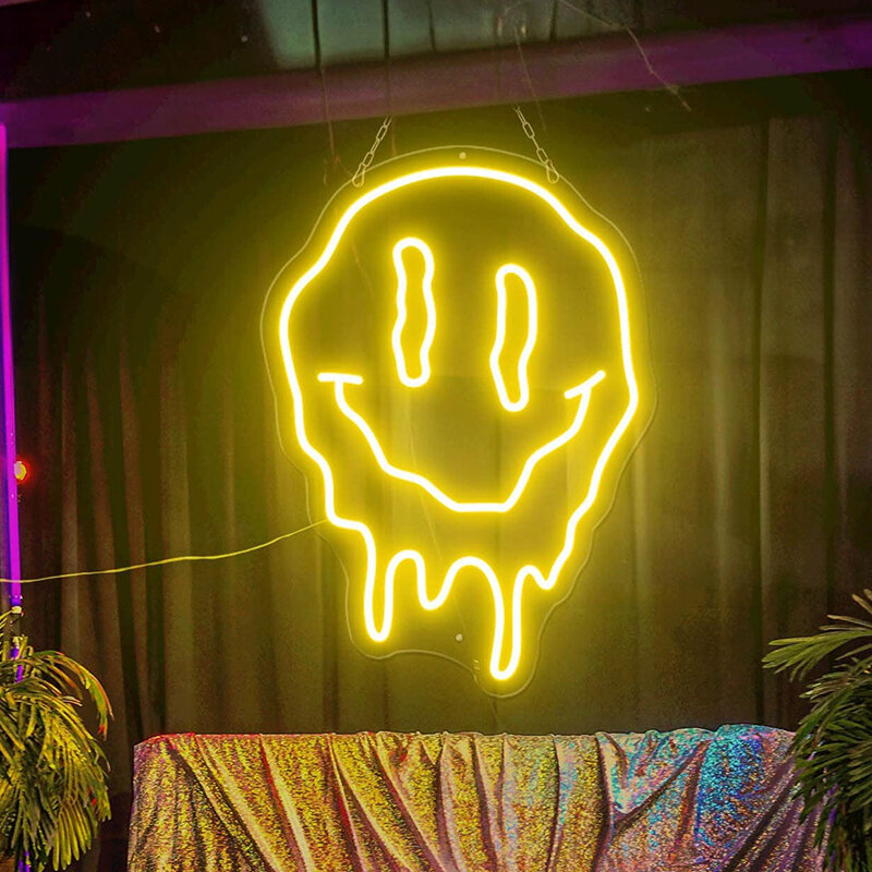Topiący się uśmiech na twarzy Neon sypialni wystrój ścian salonu neonowy pokój gier w pokoju gier zniekształcony uśmiech na twarzy znaki LED
