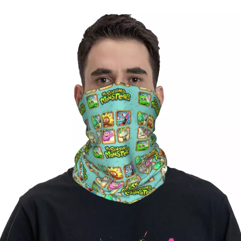 My Singing Monsters Collage Game Bandana Neck Cover Printed Cartoon Wrap Scarf Warm Cycling Scarf Hiking Unisex Adult Windproof