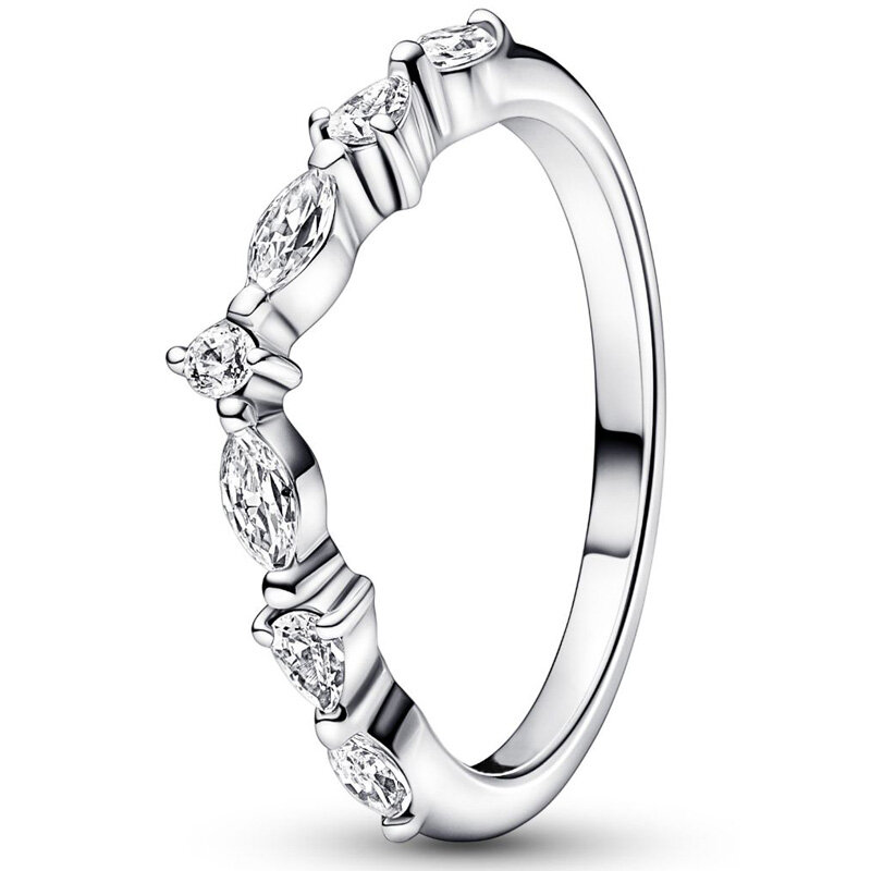 Baru 925 Sterling Silver biru persegi panjang bar tiga batu bintang abadi berharap Tiara mahkota cincin untuk wanita hadiah Fashion perhiasan