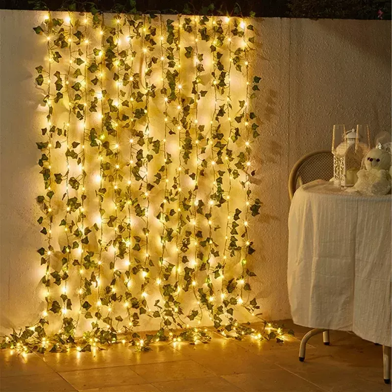 Гирлянда с цветами и зелеными листьями, искусственная Виноградная гирлянда, работающая от батарейки, рождественская елка, украшение для дома