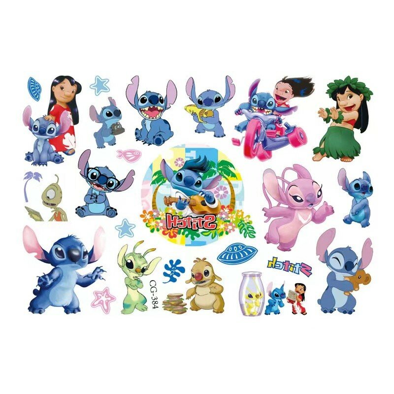 Pegatinas de dibujos animados de Disney para niños, 1 piezas, Stitch, transferencia de agua, pegatinas de tatuaje desechables, juguetes Kawaii, regalo