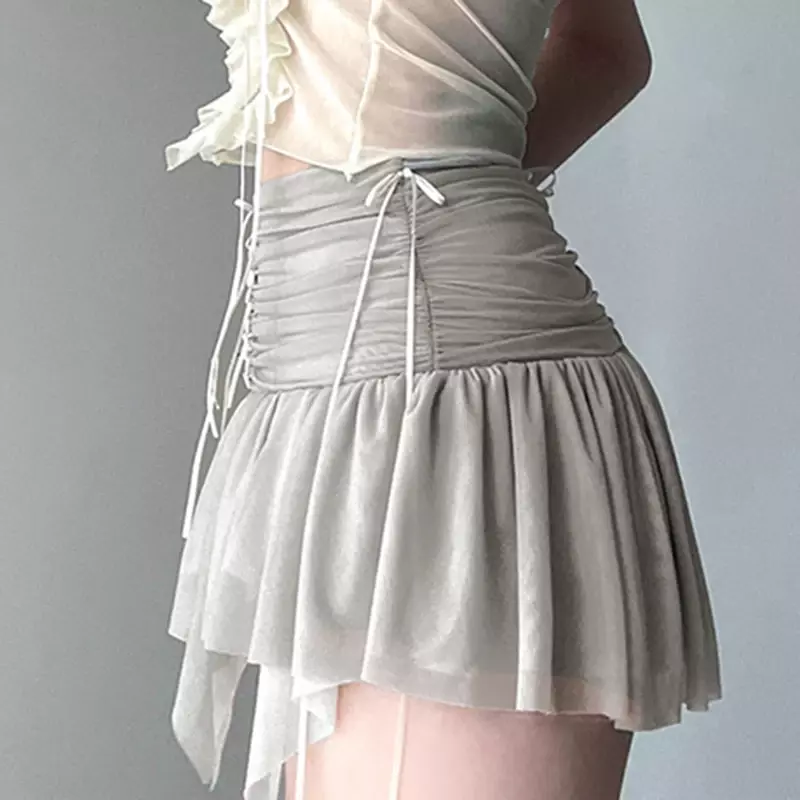 Falda de gasa de cintura baja para niñas, Falda corta de Color sólido, diseño Irregular, arrugas de nicho, Y2K, tendencia, novedad de 2024