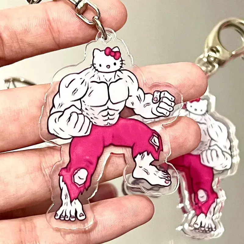 Hellos Kittys Muscle Serie Sleutelhanger Grappige Anime Kawaii Kuromi Cinnamonroll Fitness Hunk Paar Tas Hanger Speelgoed Cadeau
