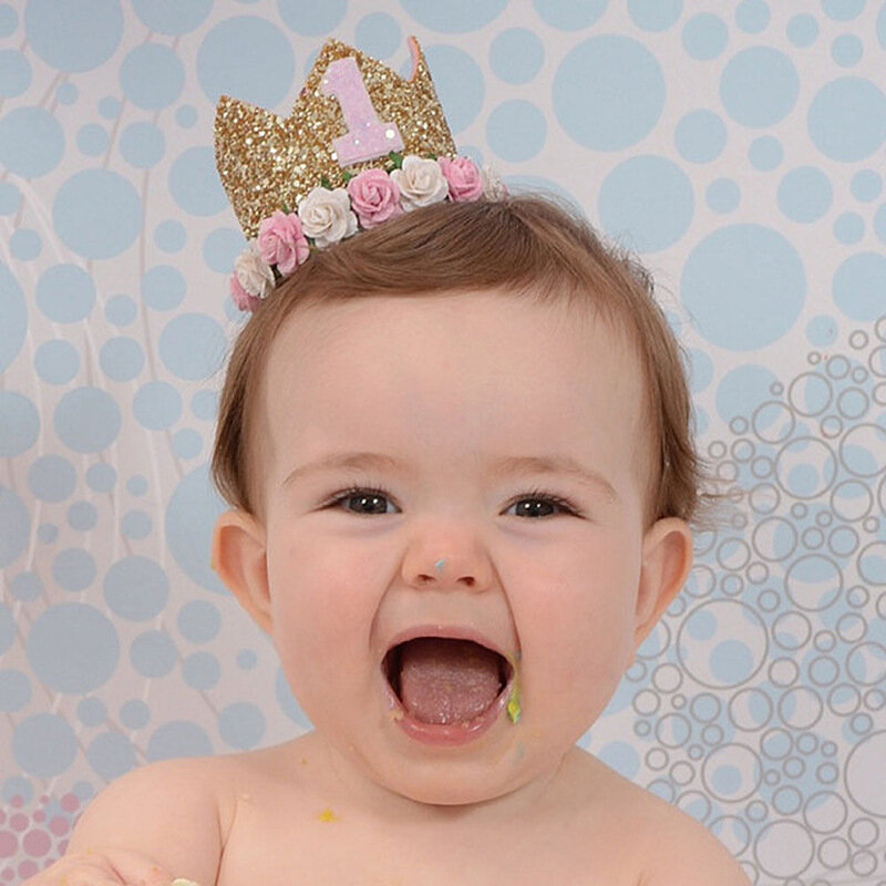 Gorro elástico de 2 ° cumpleaños para bebé, diadema de corona de princesa, accesorios para fotos, tocado para fiesta de cumpleaños, gran oferta