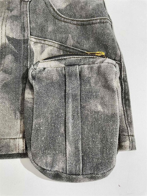 Falda vaquera corta de camuflaje con múltiples bolsillos y cinturón, ropa holgada informal de cintura baja, color gris ahumado, Verano