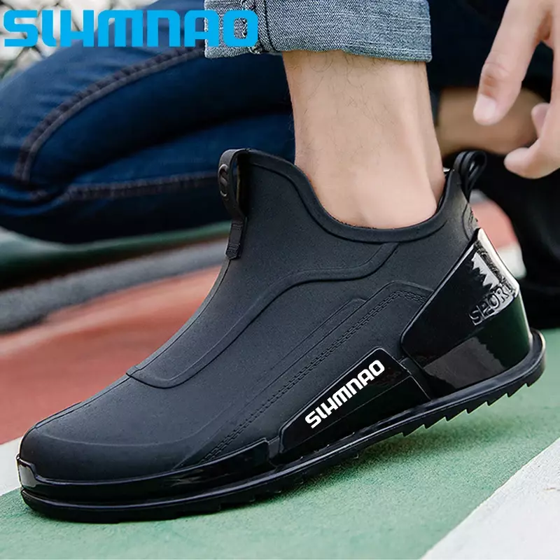 Botas de chuva impermeáveis para homens Sapatos de pesca Sapatos esportivos ao ar livre Trabalho de lavagem de carros Sapatos de borracha resistentes ao desgaste