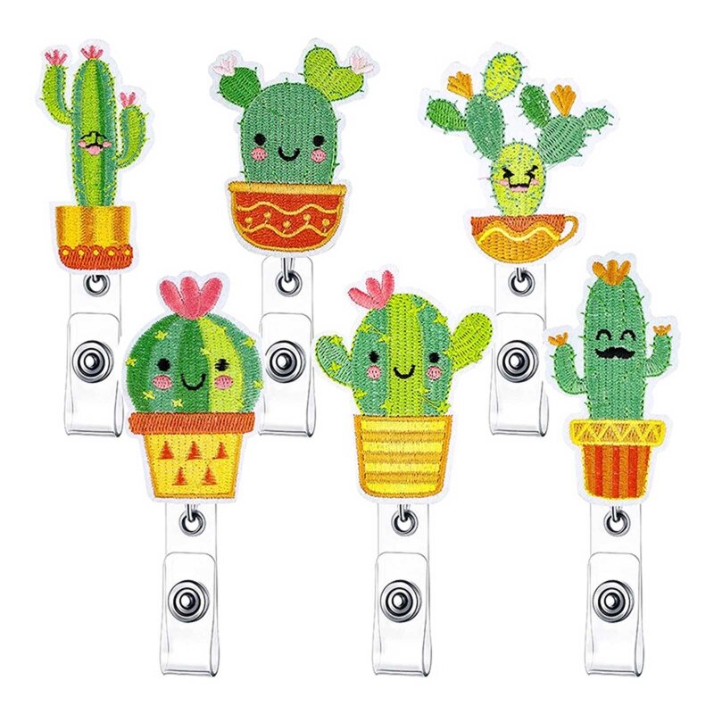 Bobines badges en feutre rétractables, 6 pièces/paquet, porte-étiquette nom Cactus mignon rotatif à 360 degrés, directe