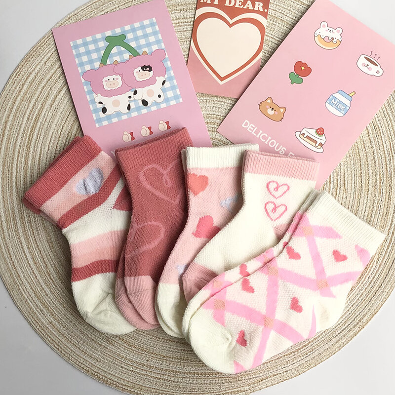 Calcetines de malla transpirable para niños y niñas, medias finas de princesa, bonito amor, primavera y verano