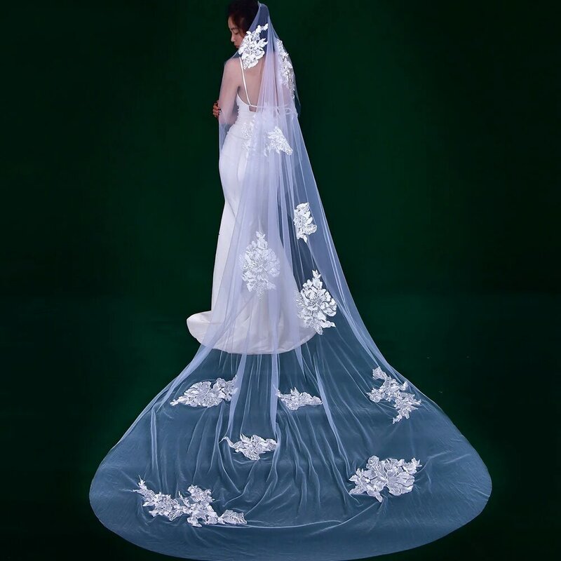 Головной убор невесты BL4063 с цветочной вышивкой, свадебная фата длиной 3 метра