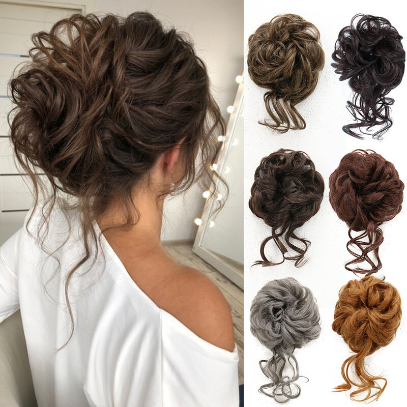 Synthetic Hair Bun Chignon Messy Curly Hair Band Elastic Scrunchy False Hair Pieces For Women Hairpins Black Brown
