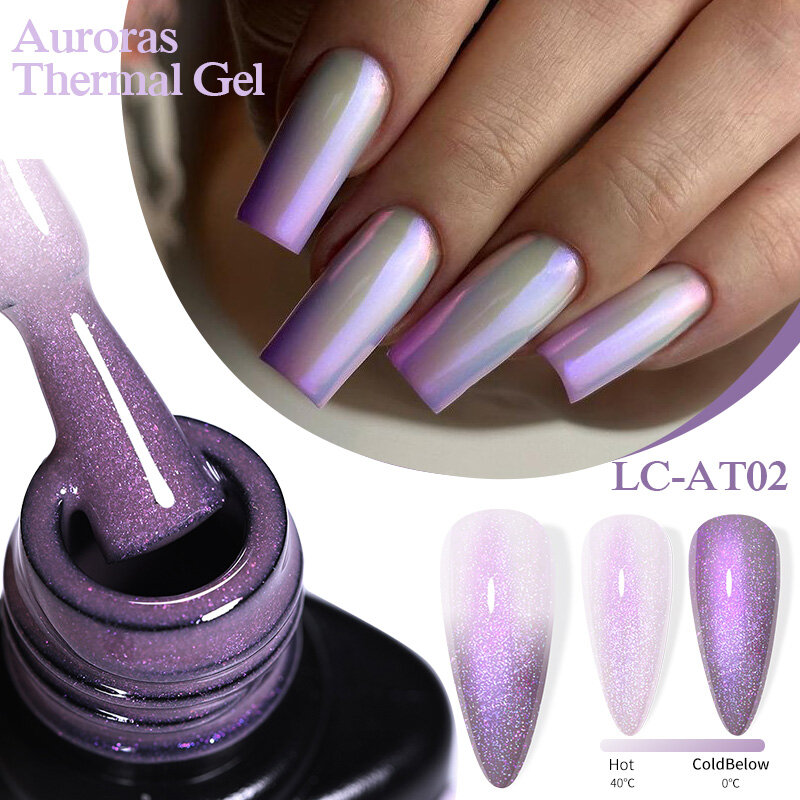 LILYCUTE cat kuku Gel termal Auroras berubah warna Nude ungu Glitter berkilau tahan lama seni kuku manikur pernis kuku