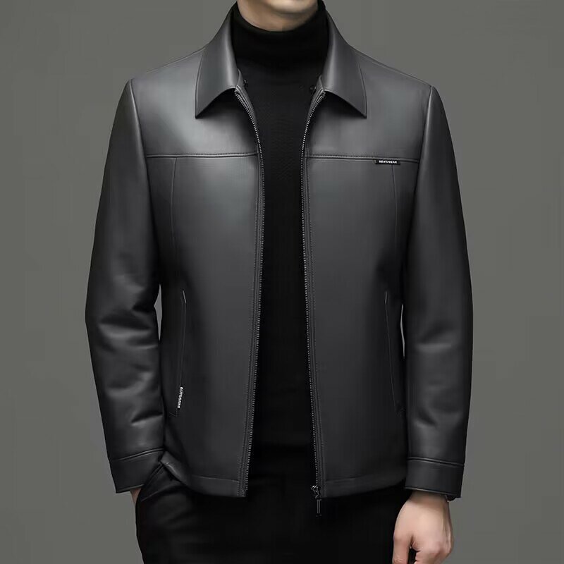 Jaket kulit domba kerah pria, pakaian luar kelas atas kerah bulu Mink dapat dilepas mode pria baru musim dingin 2023