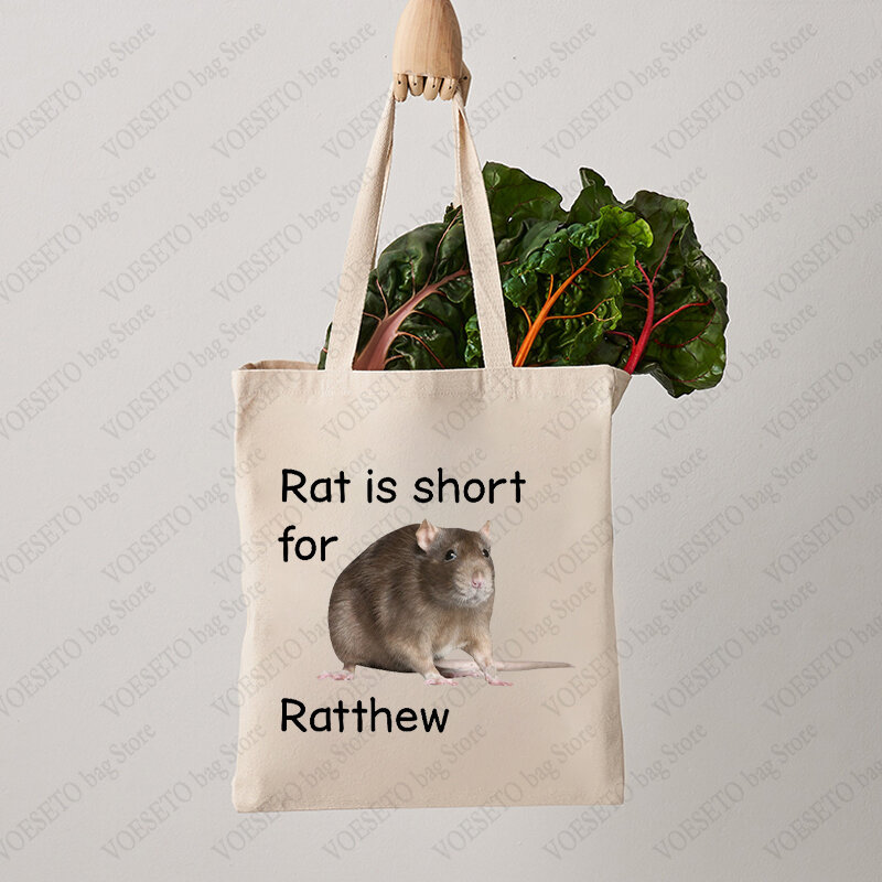 Rat Is Short for Ratthew Meme Pattern Tote Bag Funny Ironic Joke Canvas Shoulder Bag Women's Reusable Shopping Bag Best Gift