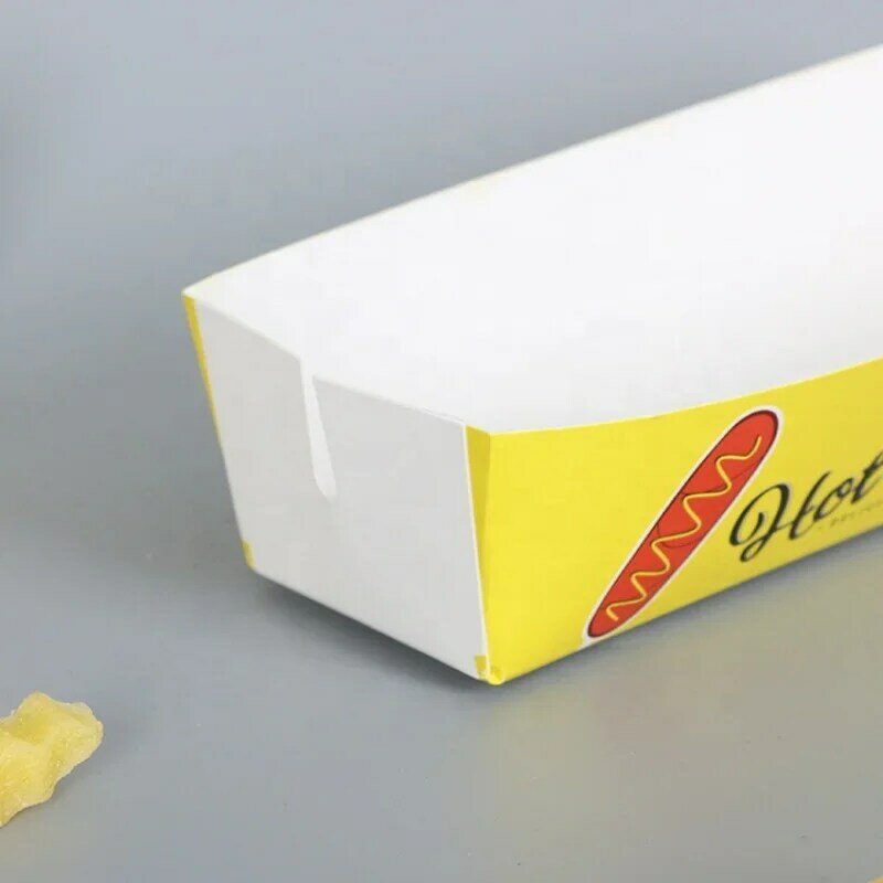 Spersonalizowany produkt jednorazowe prostokątne pudełko z papieru typu Kraft wyjąć pojemniki na ser Hot Dog, dostosowując pojemnik na żywność tace papierowe