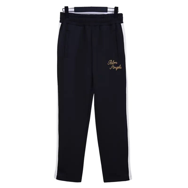 Palm Angels Gold embroidered logo striped zipper casual sweatpants for men and women