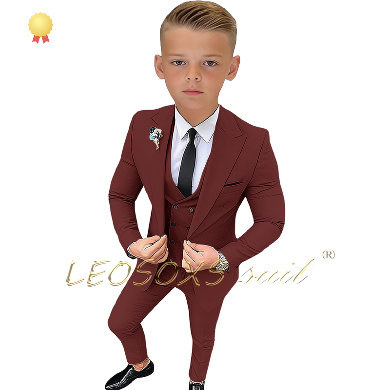 Boy's khaki suit wedding tuxedo 3-piece set, children's suit from 3 to 16 years old, wedding holiday celebration suit