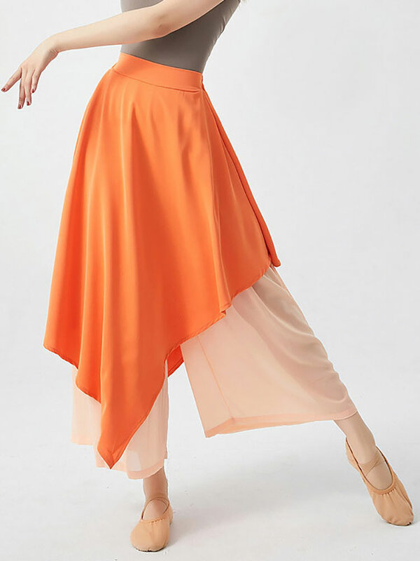 Calças de dança folclórica chinesa de dança clássica para mulheres, calças largas, 2 camadas, rima corporal fada dancewear, saia