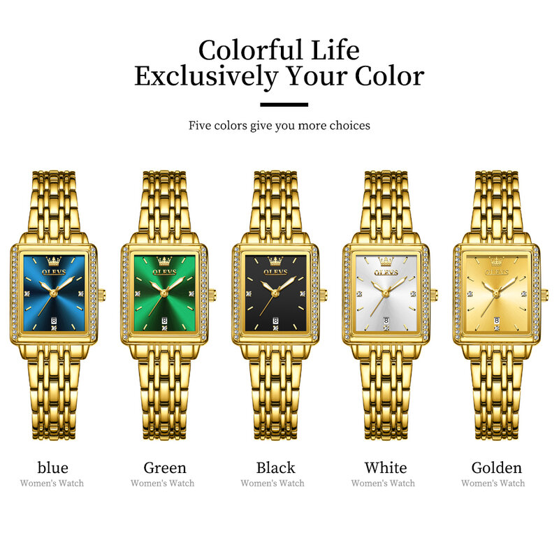 Oelvs Nieuwe Luxe Dameshorloges Elegant Goud Quartz Horloge Met Rechthoekige Wijzerplaat Diamanten Armband Geschenkdoos Origineel Vrouwelijk Horloge