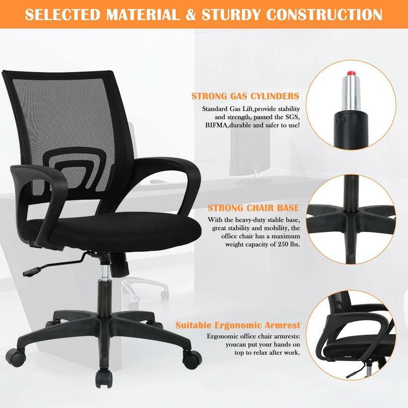 Silla ergonómica de oficina para el hogar, silla de ordenador con respaldo medio de malla, giratoria ajustable, escritorio con soporte Lumbar y brazos