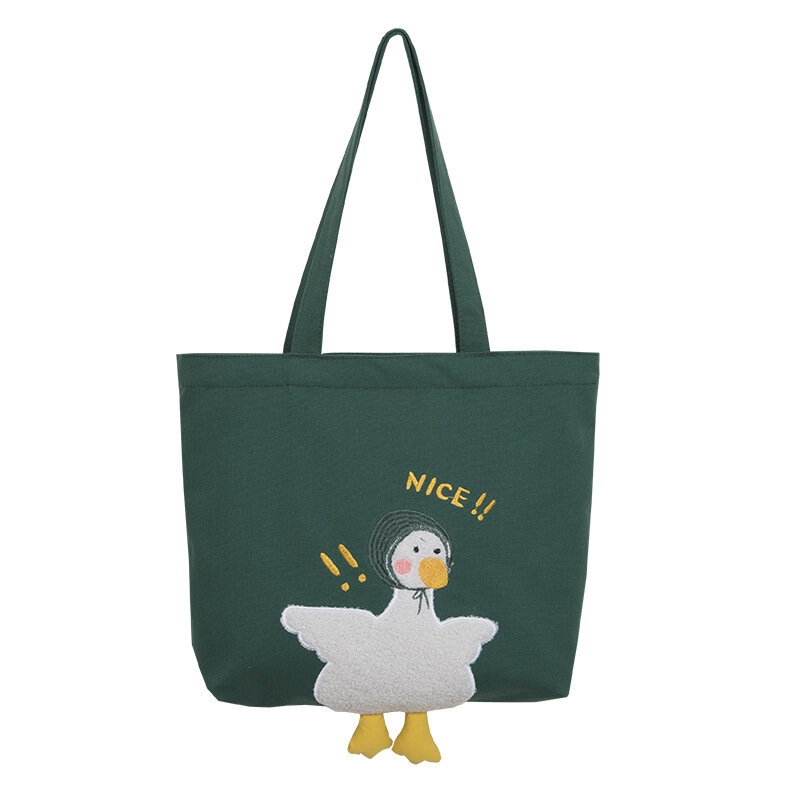 Ins Duck haftowana torba płócienna 2024 nowa letnia miękka śliczna pojedyncza torba na ramię płócienna torba na zakupy torby o dużej pojemności tornister