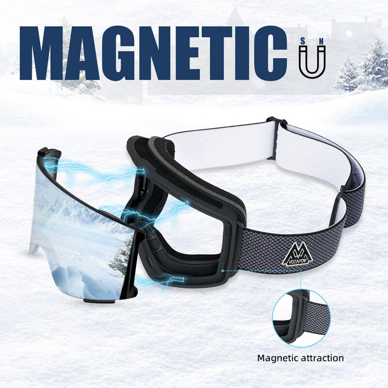 Vozapow kacamata Ski pria wanita, lensa dua lapisan Anti kabut UV400 masker Ski besar Ski papan salju