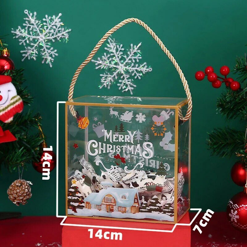 Caixa De Presente Transparente Do Natal, sacos De Presente De Pastelaria, PVC Limpar Candy Biscuit Baking Box, Nougat Candy Chocolate Food Packaging Box