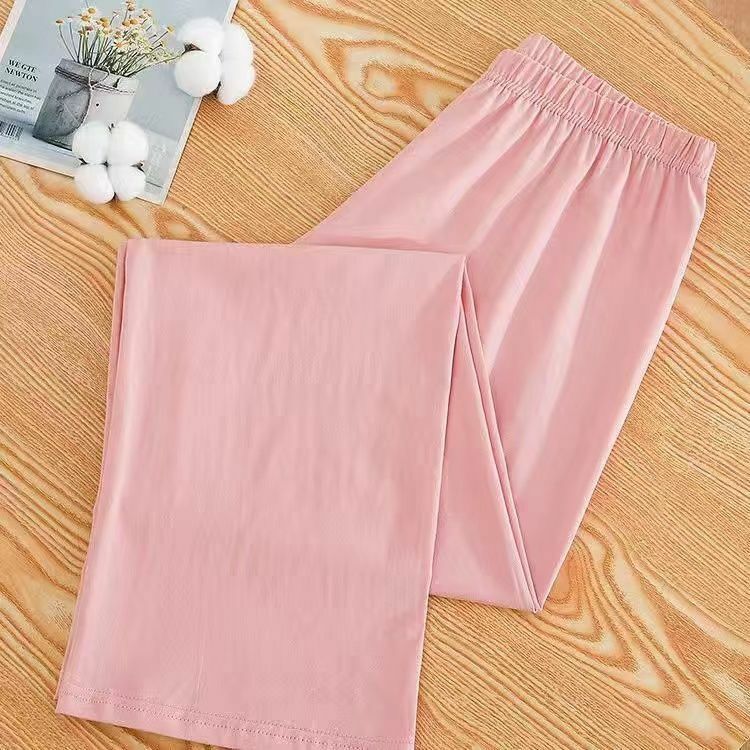 Celana piyama kasual tipis musim panas dengan garis-garis huruf baru, tirai longgar, celana AC kaki lebar