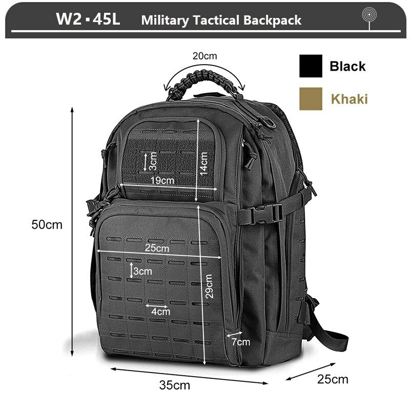 Military Tactical Backpack 3 Day Assault Pack Army Molle Bag 38/45L Large Outdoor Waterproof Hiking Camping Travel 600D Rucksack