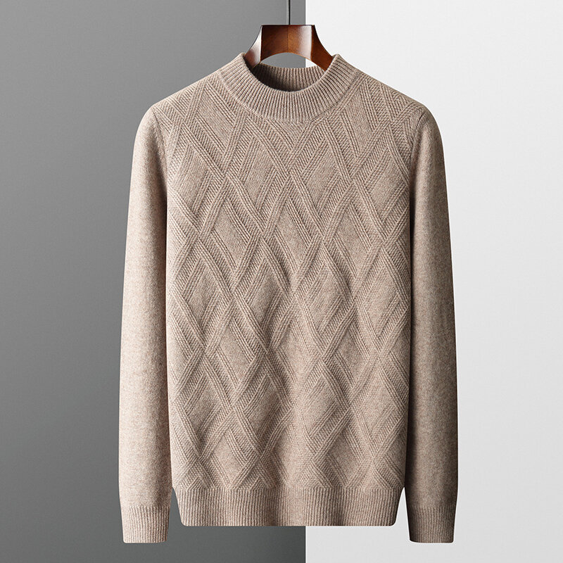 Autunno e inverno nuovo 100% lana merino cashmere maglione da uomo semi-alto collo spesso pullover maglione sciolto maglia fondo camicia