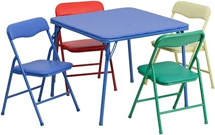 Kids 3/5-Piece Folding Square Table and Chairs Set for Daycare and Classrooms, Children's Activity Table and Chairs Set