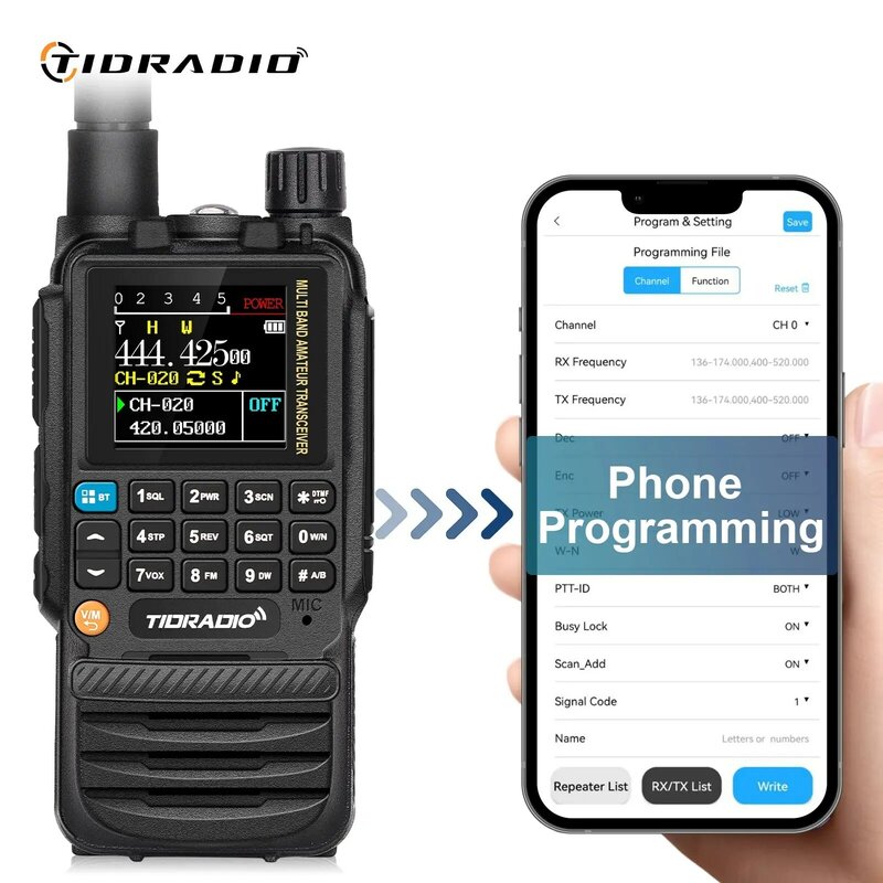TIDRADIO-walkie-talkie H3, Radio de largo alcance, aplicación de teléfono, programación inalámbrica, banda de aire, vía de remolque, USB tipo C, programación y carga