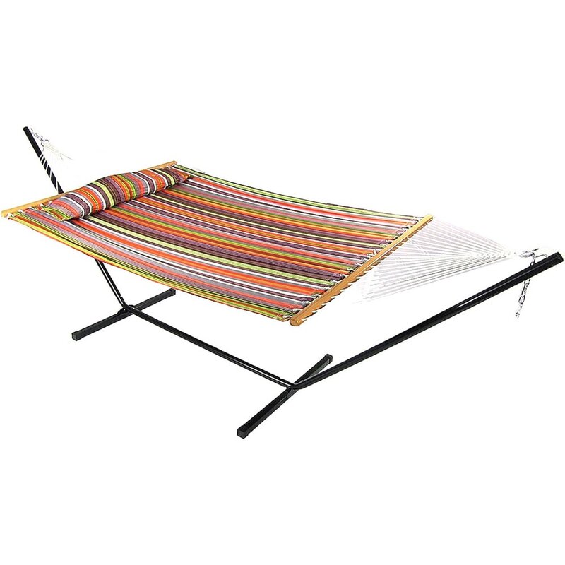 Double Quilted Fabric Hammock with 12-Foot Stand and Pillow, 350-Pound Capacity, Hammock