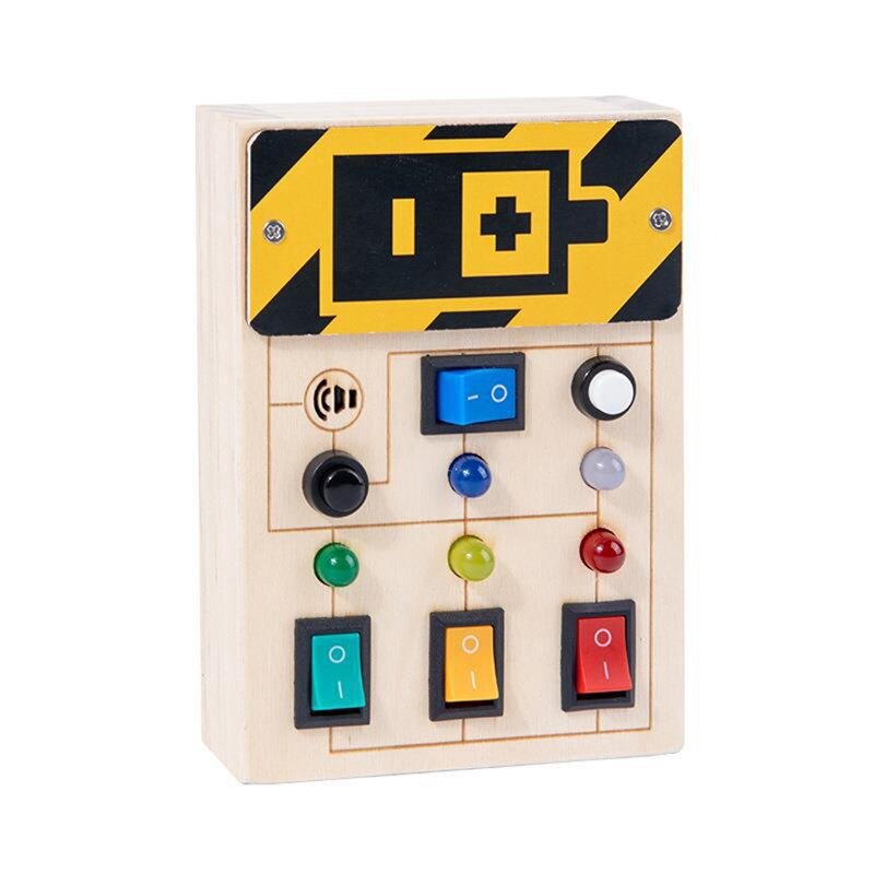 1 PCS Power Baby Montessori Wooden Busy Board With LED Light Wood Color Wooden For Toddlers 1-3Y Toggle Switch Toy