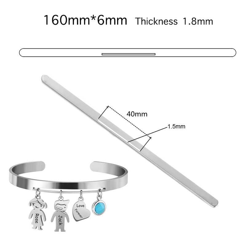 Stainless Steel Straight Bar Width 4mm/5mm/6mm DIY Mirror Cuff Brushed Matte Bracelet Blank for Making Tools Bangle Cuff Jewelry