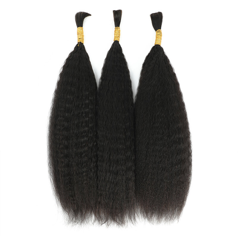 Linhua Kinky Straight Bulk Human Hair For Braiding Boho Braids Crochet Micro Knotless Bohemian Box Braids Yaki Double Drawn 1B