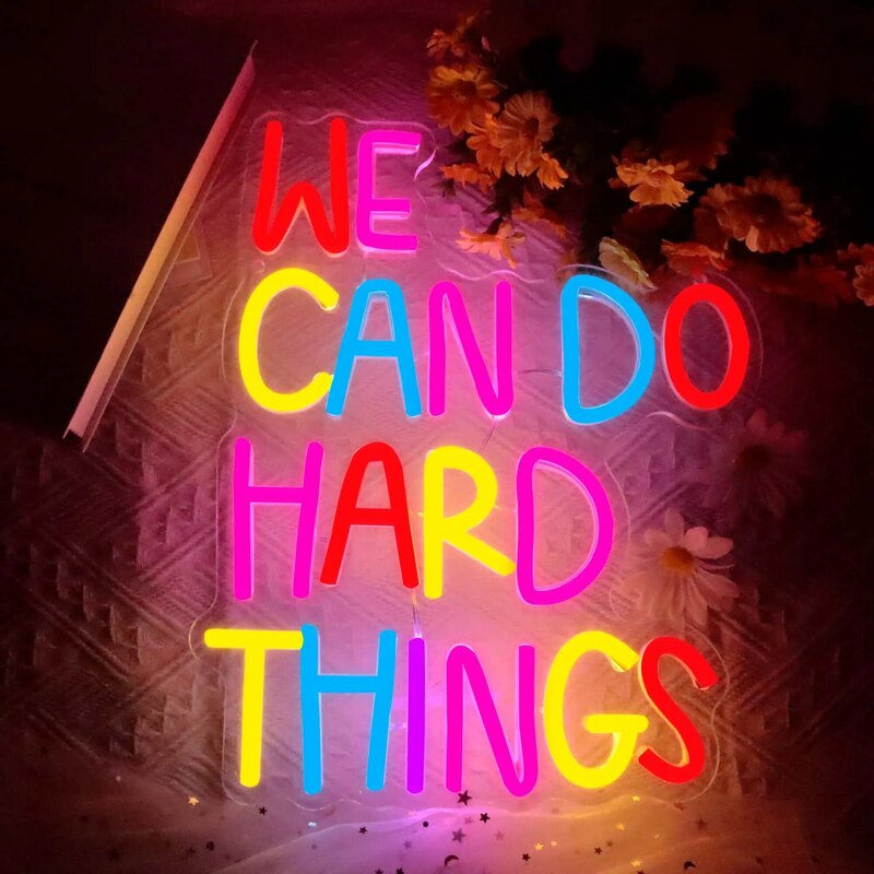 We Can Do Hard Things Neon Sign, Affirmation positive, Wall Art, LED, Face Sign, Light Growth, Mindset, Kids Wall Art