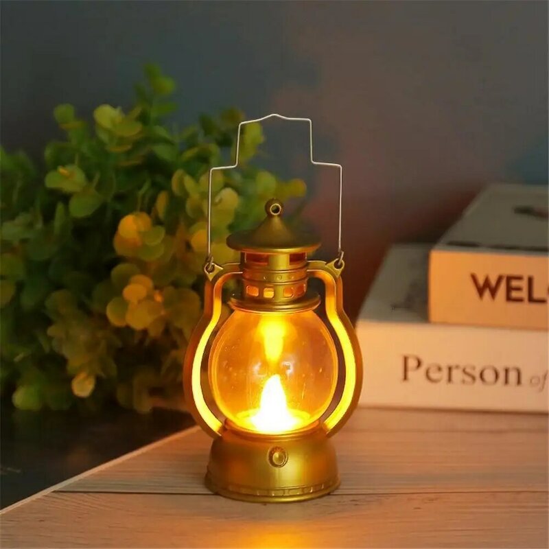 Retro Portable Lantern LED Table Lamp Outdoor Camping Kerosene Lamp Without Remote Control Dynamic Flame Light Battery Powered 