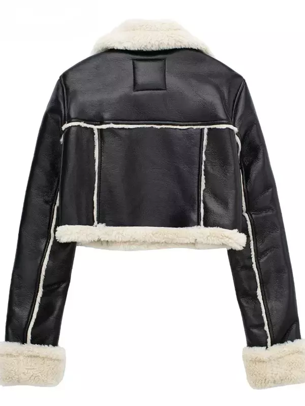 Jaket kulit wanita musim gugur musim dingin 2023 mantel Fashion ritsleting Vintage kulit imitasi kasual sederhana keren pendek lembut mantel hangat