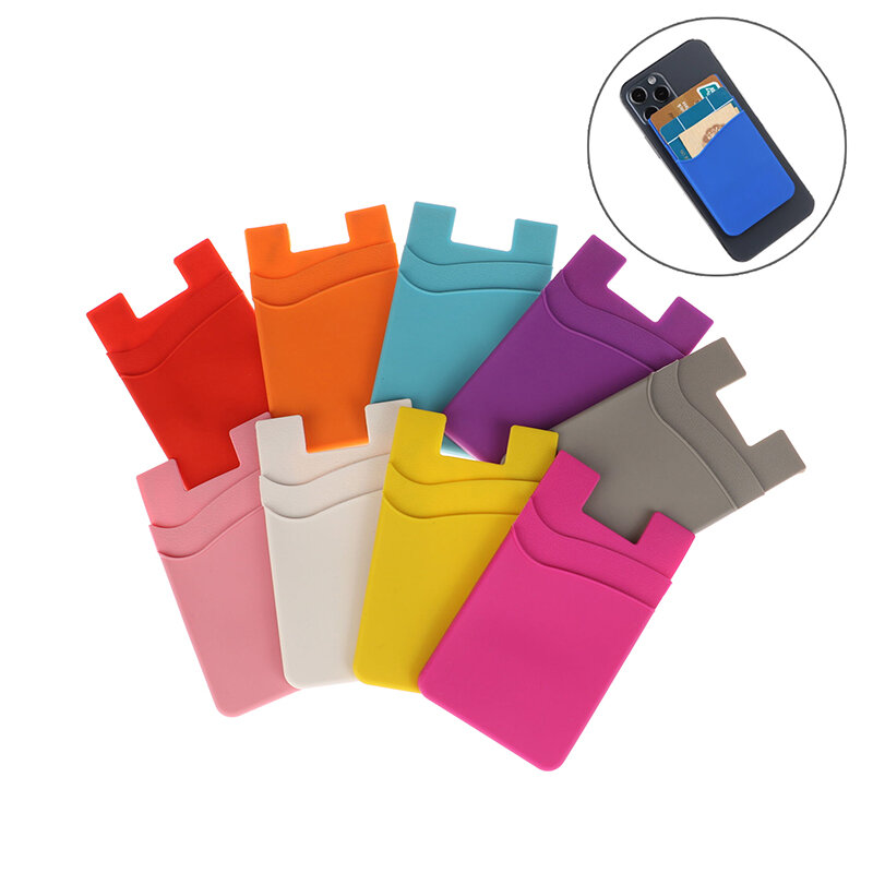 Double-Layer Silicone Mobile Phone Back Pocket, titular do cartão, Case Pouch, adesivo, ID Card Wallet Pocket