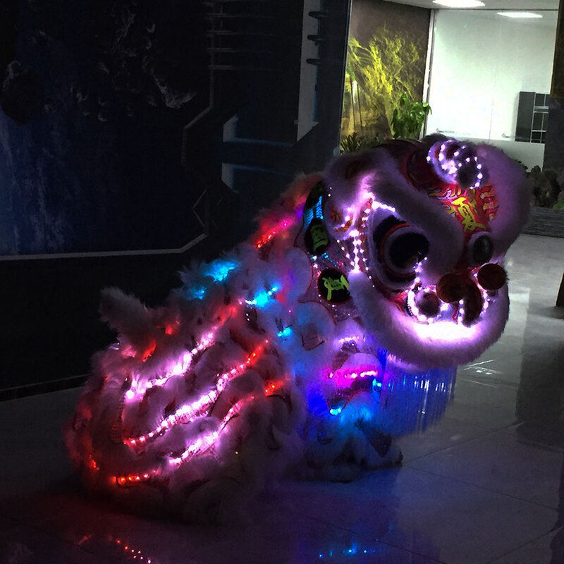 Dança do leão chinesa tradicional fantasia, dança do leão acender, leões do sul de Foshan, Halloween, Natal, show de ano novo