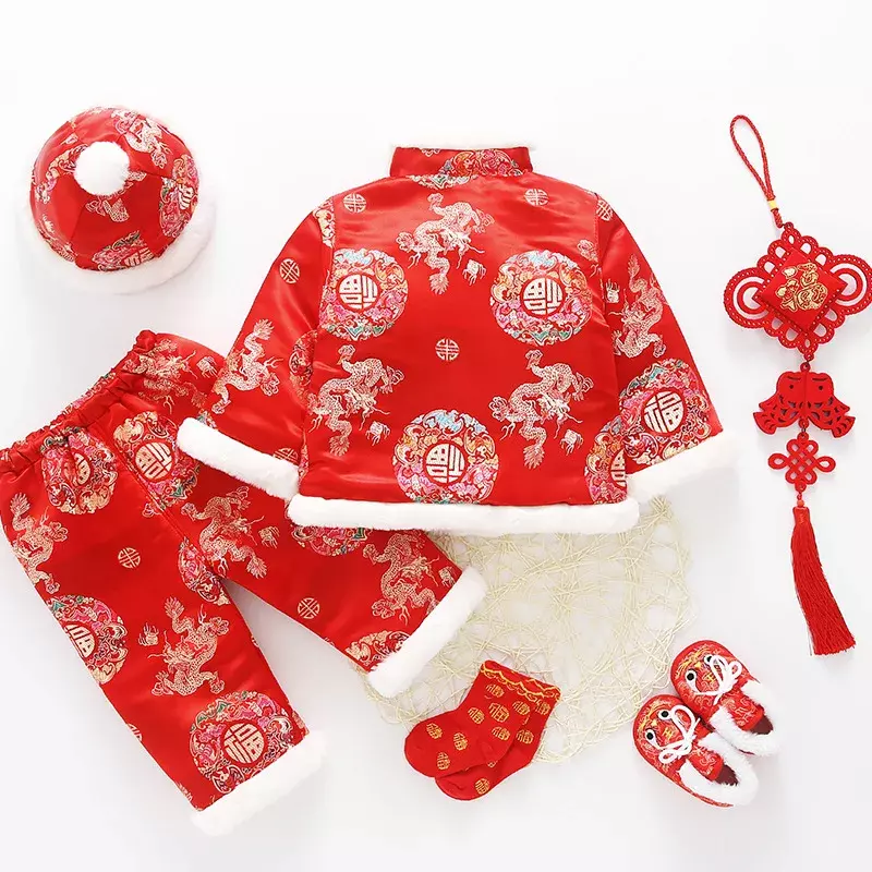 2023 귀여운 중국 새해 아기 당나라 옷 아동복 세트, 남아 여아 생일 의류, 새해 명절 선물